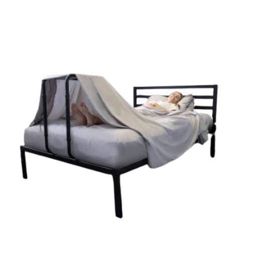  Blanket Lifter for Foot of Bed with Adjustable Height shown attached to bed