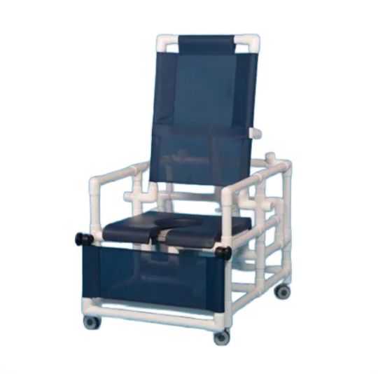 Deluxe Oversized Reclining Shower Chair Commode with Navy Seat and Navy Mesh