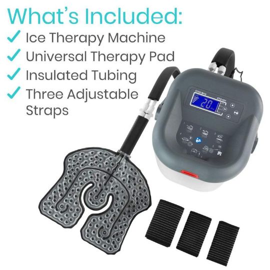 Included in this product: ice therapy reservoir, cold compress, three securing straps 