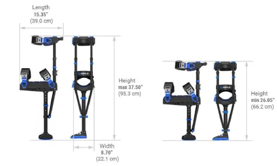 Dimensions of maximum and minimum height