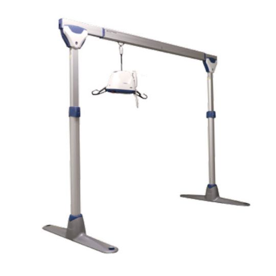 Joerns Easytrack Free Standing Gantry shown with a patient lift (patient lift not included)