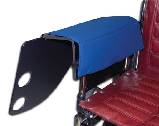 The Wheelchair Plastic Flip Tray with Cup Holders is designed to easily flip to the side of the chair when not in use

