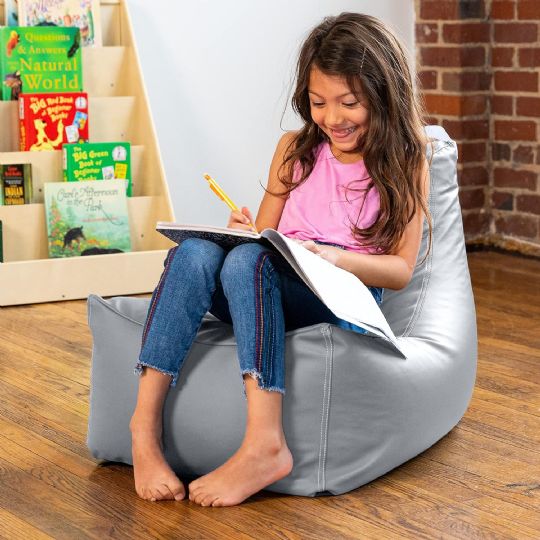 Add a stylish touch to your kid's room with this luxurious vinyl bean bag chair