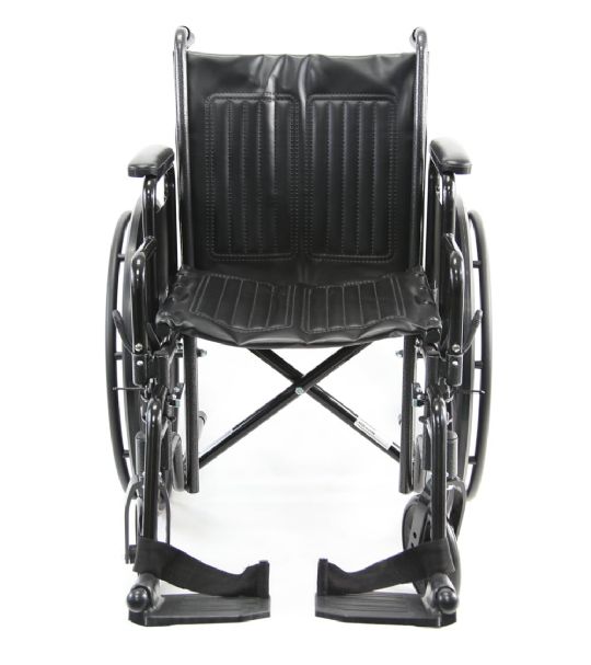 Features swing-away footrests and armrests to make it easy getting on and off the wheelchair
