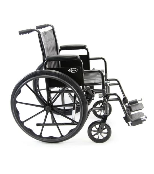 Equipped with push-to-lock brakes to prevent the wheelchair from rolling when getting on or off