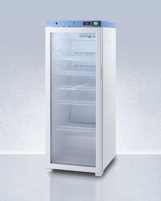 24 in. wide upright healthcare refrigerator glass only at an angle