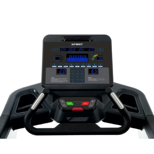 CT900 Commercial Treadmill by Spirit Fitness LED display screen with the grip handle bars