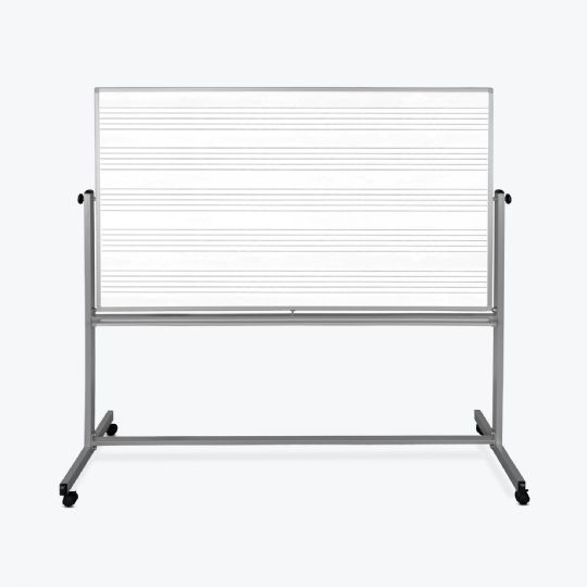 Students and teachers can easily flip the rolling whiteboard to maximize the use of the ten total staff sets. After each turn of the board, simply lock the musical transcription into place with the board clip and tightening knobs