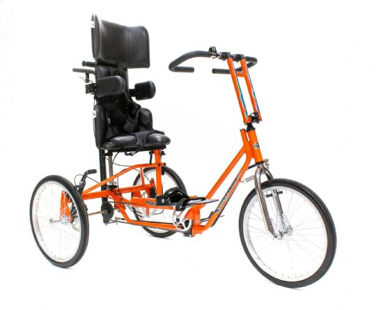 Side view of AS2000 in metallic orange color option. Optional headrest pictured is sold separately. 