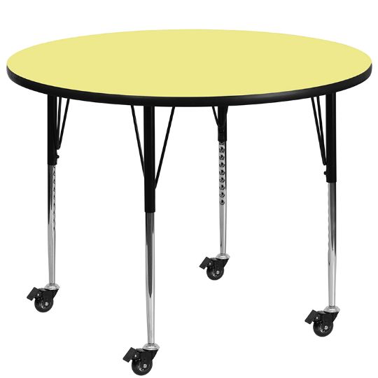 MOBILE YELLOW - Large 60-in Round Classroom Activity Table w/ High-Pressure Laminate Top