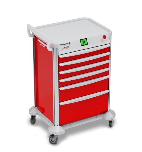 MobileCare Medical Cart shown in red