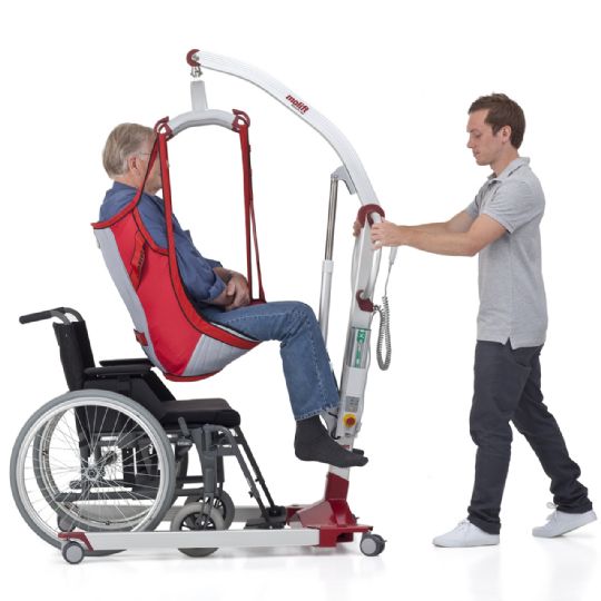 The lift is compact and lightweight, with a durable alloy frame and a low chassis that can be fit under most beds, chairs, and wheelchairs