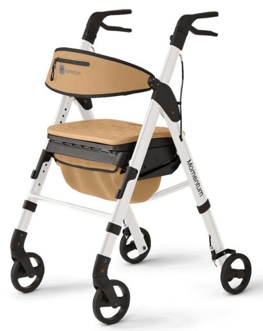 Height-Adjustable Momentum Rollator with Seat, White Color