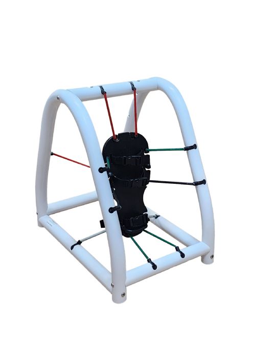 The frame includes casters for easy movement and positioning within different areas of a clinical environment.