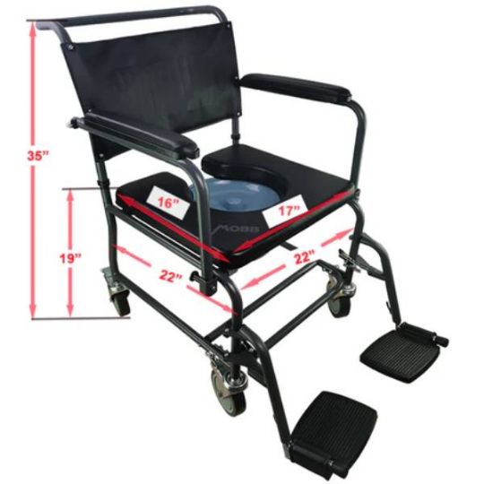 Dimensions for the padded shower transport chair