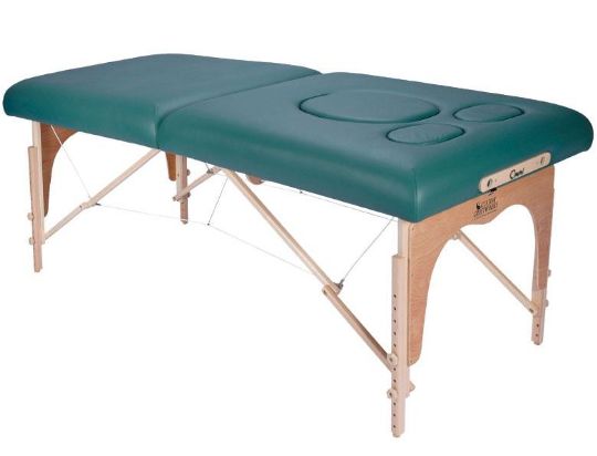 Omni Portable Massage Table with Standard Teal Upholstery shown with optional prenatal cut-outs