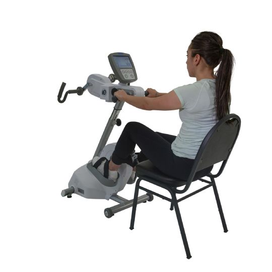 Backview of trainer being used while sitting in chair 