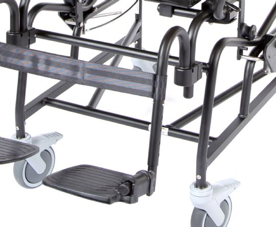 Height-adjustable footrests swing conveniently out of the way of transitions