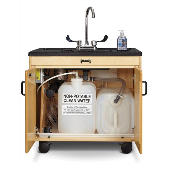The Clean Hands Helper Portable Sink does not need a plumbing hook up