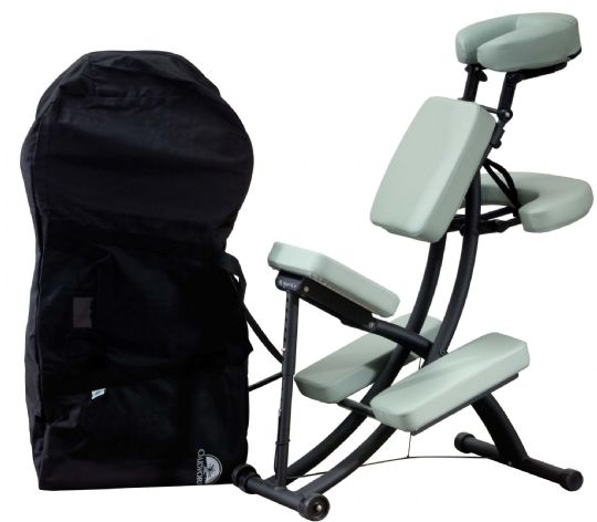 Oakworks Portal Pro Portable Massage Chair shown with the Carrying Case