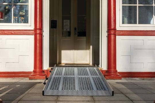 The Stepless Wide Folding Pro Ramp can be placed for long-term use