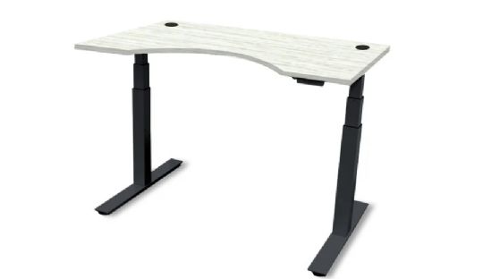Powered Height Adjustable Desk with Multiple Top Configurations and Colors - White Wood Grain, Cutout
