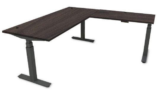 L-Shaped Height Adjustable Desk with Multiple Finish Options and 300 Pounds Capacity - Cocoa Bean
