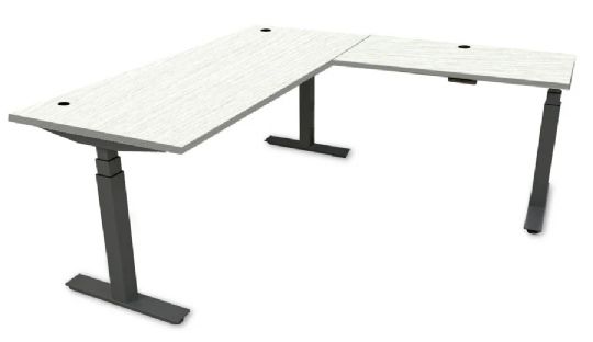 L-Shaped Height Adjustable Desk with Multiple Finish Options and 300 Pounds Capacity - White Wood Grain
