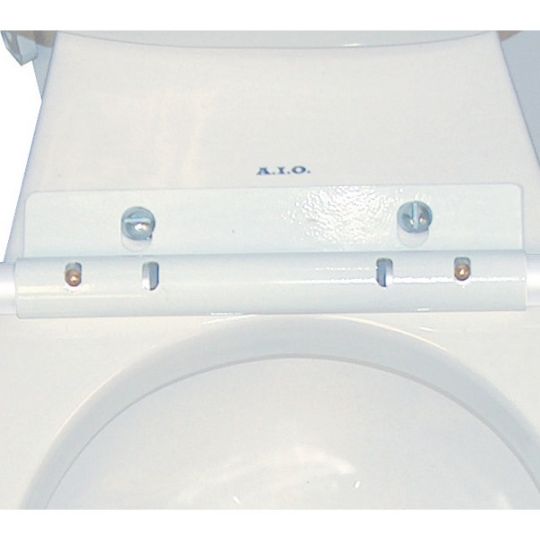 Powder-coated aluminum bracket easily attaches the frame to the toilet. 