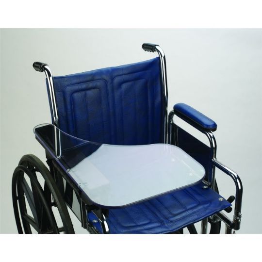 Clear model of the Premium Flip Away Wheelchair Tray shown