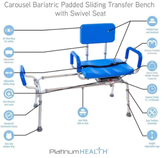 Features of the Carousel Bariatric Transfer Bench by Platinum Health