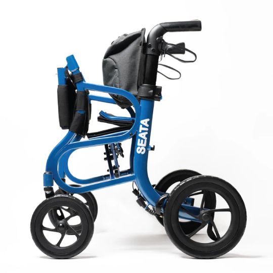 The foldable back rest and seat flip-up feature allow for stable and secure walking