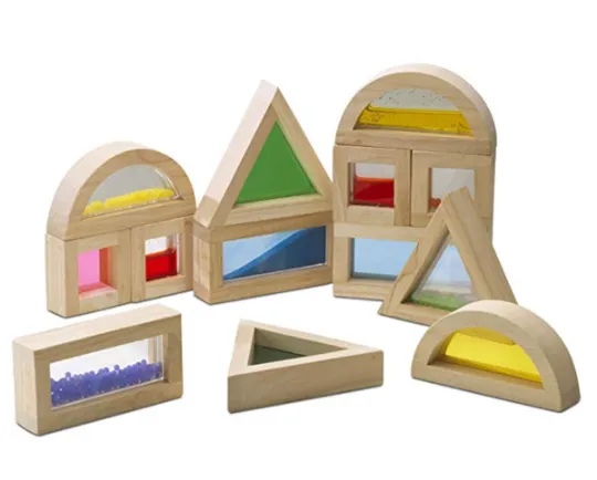 16 Piece Set of Wooden Colored Building Blocks for Pediatric Sensory Stimulation 