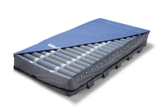 This 16.5-pound mattress supports patients up to 440 pounds, featuring a Poly PU top cover and Nylon/PU cell design for comfort