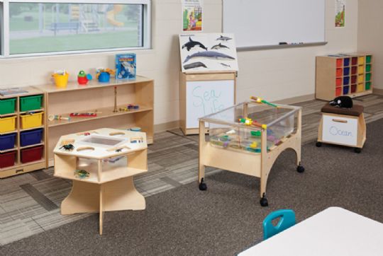 Organized and engaging classroom setup with interactive learning stations