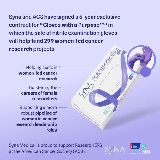 Each sale of Syna Medical Nitrile Exam Gloves directly impacts and helps fund women-led cancer research and cancer research projects!