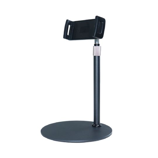 The stand is height adjustable from desk treatments to floor treatments