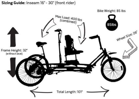 Specification For The Freedom Excursion Tandem Tricycle in Candy Blue - Sideview
