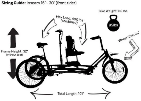 Specification For The Freedom Excursion Tandem Tricycle in Candy Blue - Sideview