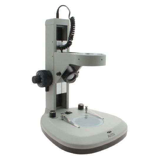 Compact track stand with built-in LED illumination by Aven, designed for precision microscopy