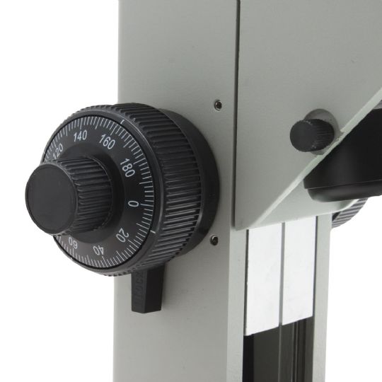 Precision focus adjustment knobs with labeled increments for accuracy