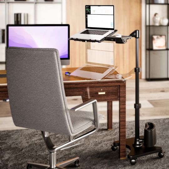 Its adjustable height allows you to use it to work or for conference calls