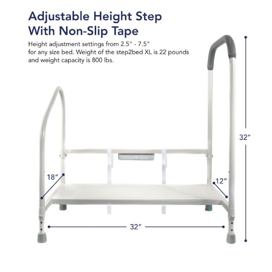 Bed Assist Step with Safety Rail for Bariatric Patients and LED Light