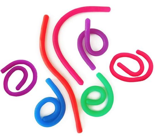 Stretchy String Sensory Fidget Toy comes in a pack of 6 with a variety of colors