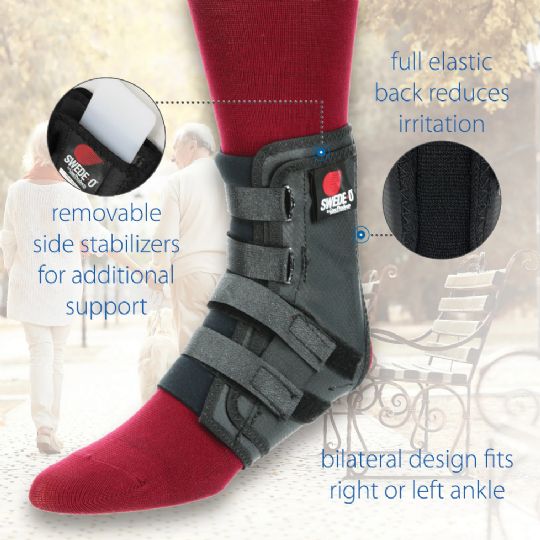 With removable stabilizers, this brace allows you to fully personalize your support level; the bilateral design enables you to wear the brace on either foot, interchangeably as you need.