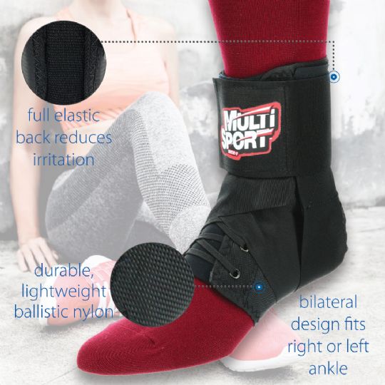 The brace's design is lightweight and comfortable, and can fit either ankle interchangeably. 