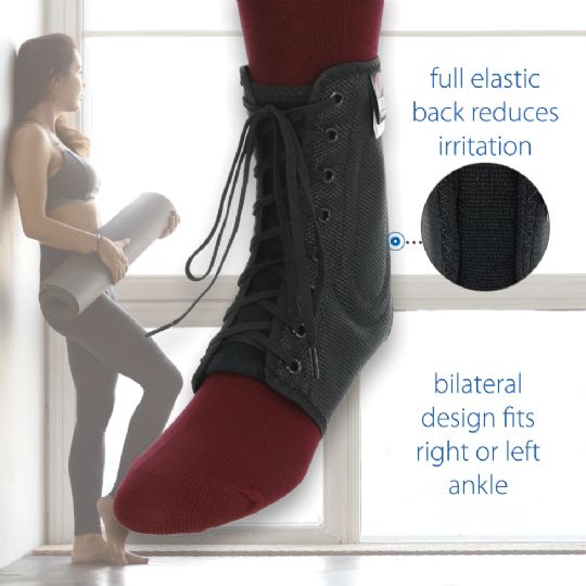 With its convenient bilateral design, this brace can be worn on either ankle interchangeably to perfect suit your needs.