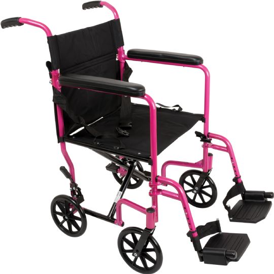 19 in. Lightweight Aluminum Transport Wheelchair - Pink