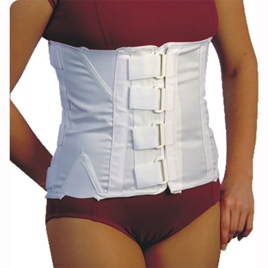 White lumbrosacral support brace with adjustable straps for secure back stability