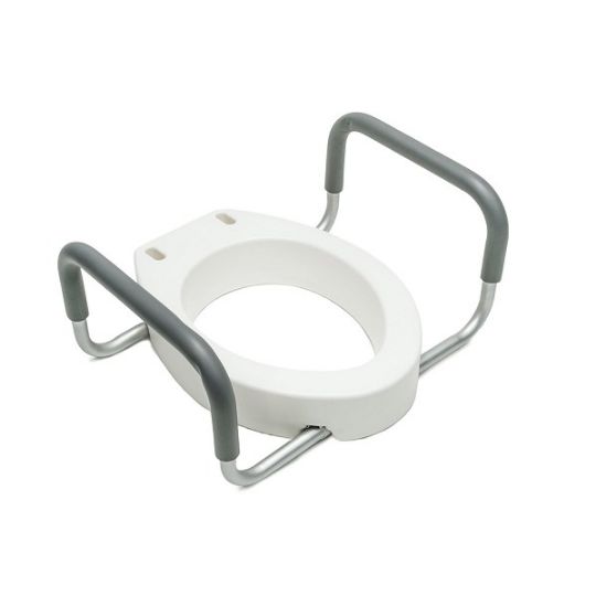 Toilet seat riser with padded support arms for added stability